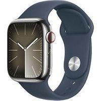 Apple Watch Series 9 41 mm roestvrij stalen kast zilver op sportbandje S/M stormblauw [Wi-Fi + Cellular]