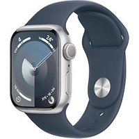 Apple Watch Series 9 41 mm aluminium kast zilver op sportbandje S/M stormblauw [Wi-Fi]