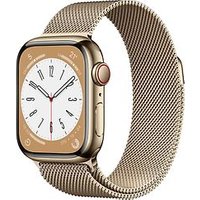 Apple Watch Series 8 41 mm kast van goudkleurig roestvrij staal op goudkleurig Milanees bandje [Wi-Fi + Cellular]