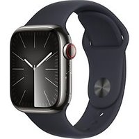 Apple Watch Series 9 41 mm roestvrij stalen kast grafiet op sportbandje M/L middernacht [Wi-Fi + Cellular]