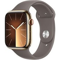 Apple Watch Series 9 45 mm roestvrij stalen kast goud op sportbandje M/L klei [Wi-Fi + Cellular]