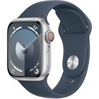 Apple Watch Series 9 41 mm aluminium kast zilver op sportbandje S/M stormblauw [Wi-Fi + Cellular]