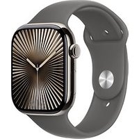 Apple Watch Series 10 46 mm titanium kast naturel op sportbandje S/M rotsgrijs [Wi-Fi + Cellular]