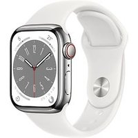 Apple Watch Series 8 41 mm kast van zilverkleurig roestvrij staal op wit sportbandje [Wi-Fi + Cellular]