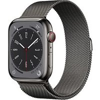 Apple Watch Series 8 45 mm kast van grafietkleurig roestvrij staal op grafietkleurig Milanees bandje [Wi-Fi + Cellular]