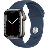 Apple Watch Series 7 45 mm kast van grafiet roestvrij staal met afgrond blauw sportbandje [wifi + cellular]