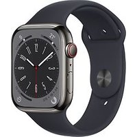 Apple Watch Series 8 45 mm kast van grafietkleurig roestvrij staal op zwart sportbandje [Wi-Fi + Cellular]