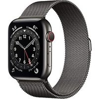 Apple Watch Series 6 44 mm kast van grijs roestvrij staal met grijs Milanees bandje [wifi + cellular]