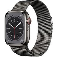 Apple Watch Series 8 41 mm kast van grafietkleurig roestvrij staal op op grafietkleurig Milanees bandje [Wi-Fi + Cellular]