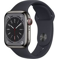 Apple Watch Series 8 41 mm kast van grafietkleurig roestvrij staal op zwart sportbandje [Wi-Fi + Cellular]